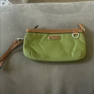 TUMI Green Nylon Triple Compartment Vienna Wristlet Clutch